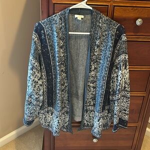 J.Jill womens open cardigan sweater, navy blue, white, sz large, great for fall!